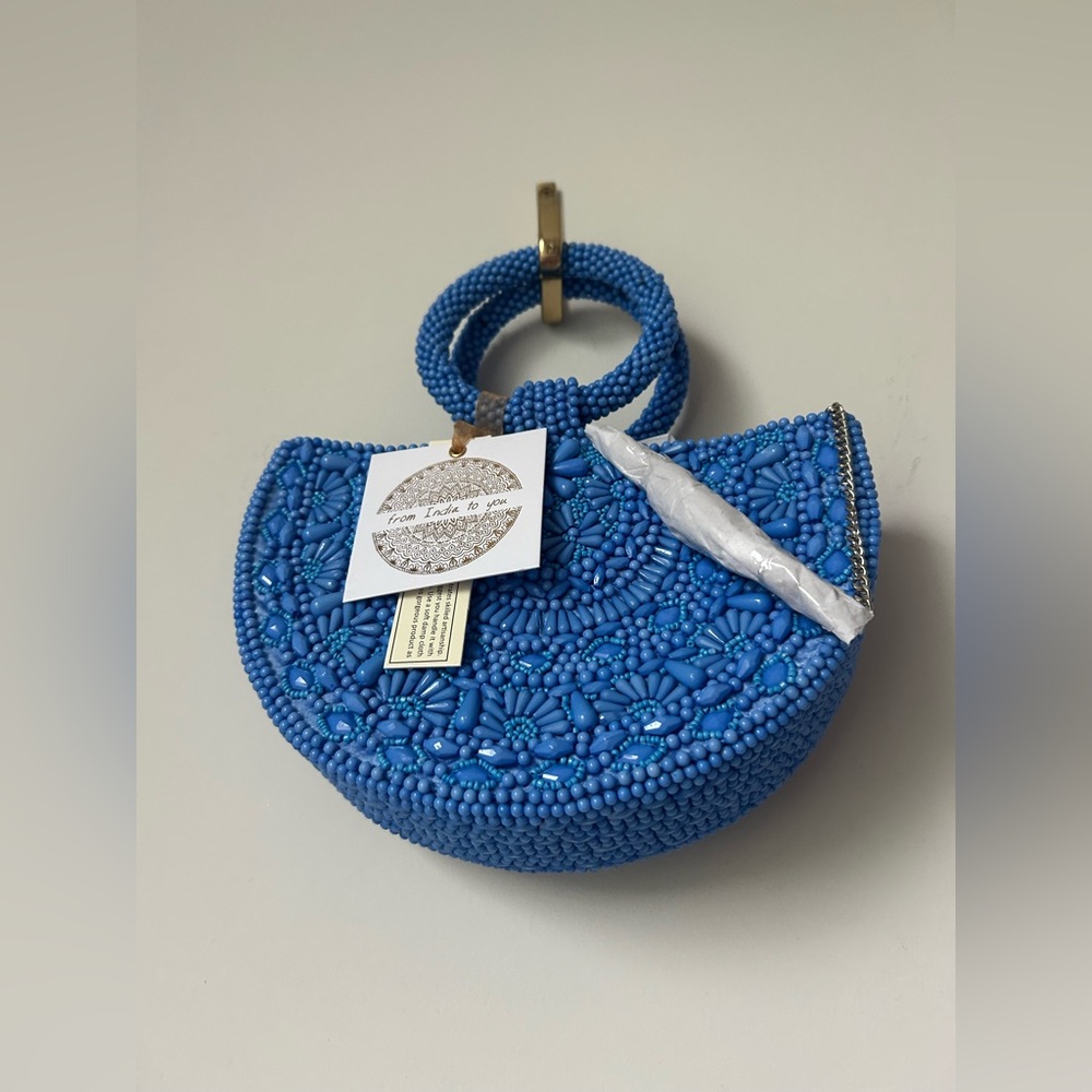 Viral Blue Beaded Half circle Crossbody Bag - Picture 3 of 4